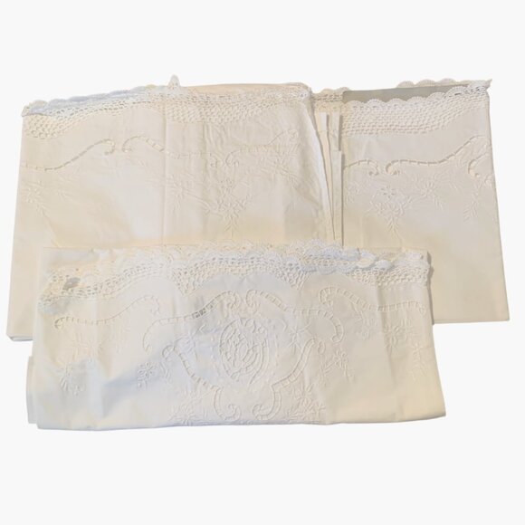 VTG NEW KEECO Sheets Hand-Embroidered White 3 Piece Set Sz Full Cottagecore 87' - Picture 6 of 13